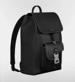 Saddle Backpack with Flap Black Grained Calfskin with Contrasting Topstitching - 图片 3