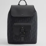 Saddle Backpack with Flap Black Dior Oblique Jacquard and Black Grained Calfskin