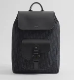 Saddle Backpack with Flap Black Dior Oblique Jacquard and Black Grained Calfskin