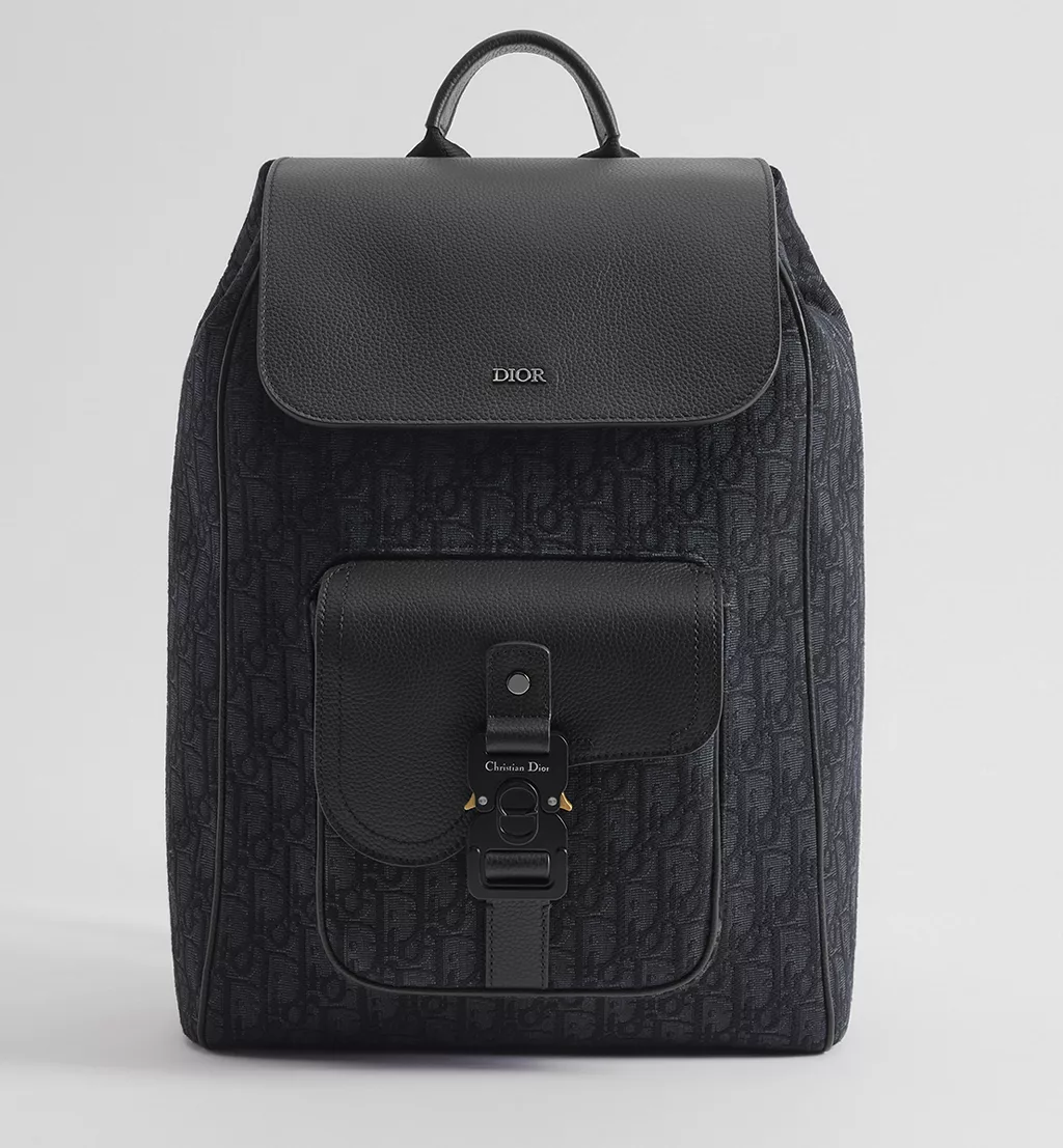 1ADBA200YKSH03E_SBG_E01 Saddle Backpack with Flap Black Dior Oblique Jacquard and Black Grained Calfskin - 图片 1