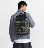 Saddle Backpack with Flap Beige and Black Dior Oblique Jacquard with Black Grained Calfskin - 图片 4