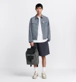 Saddle Backpack with Flap Beige and Black Dior Oblique Jacquard with Black Grained Calfskin - 图片 3