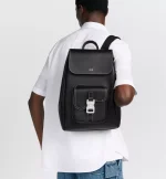 Saddle Backpack with Flap Black Grained Calfskin with Contrasting Topstitching - 图片 2