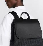Saddle Backpack with Flap Black Dior Oblique Jacquard and Black Grained Calfskin - 图片 3