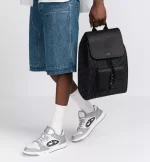 Saddle Backpack with Flap Black Dior Oblique Jacquard and Black Grained Calfskin - 图片 4