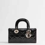 Small Lady D-Joy Bag Black Patent Cannage Calfskin