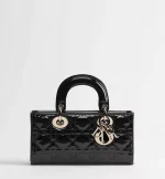 Small Lady D-Joy Bag Black Patent Cannage Calfskin