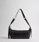 Small D-Journey Bag in Crinkled Calfskin Black Flat Macrocannage